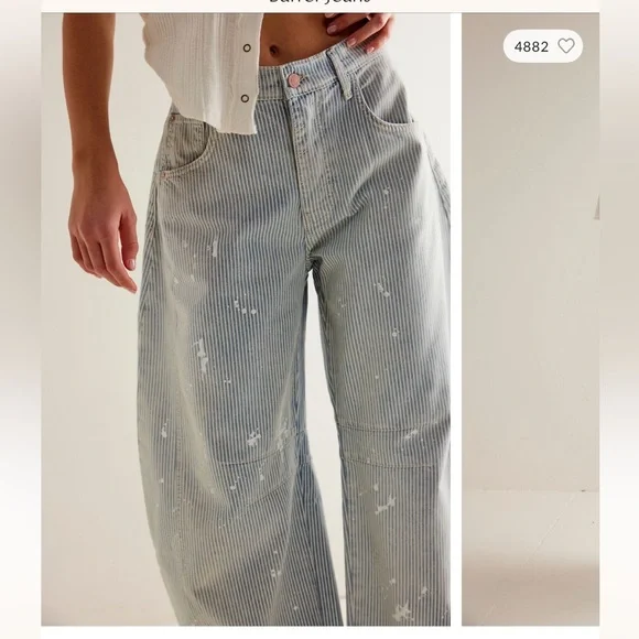 NWT Free people good luck mid rise stripe barrel jeans - Picture 3 of 7
